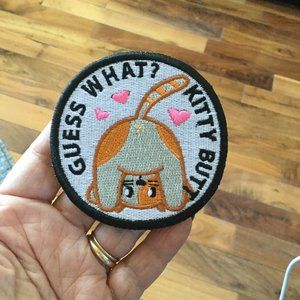Homemade embroidered patch 3.72 X 3.75 in Guess Wat Kitty Butt
